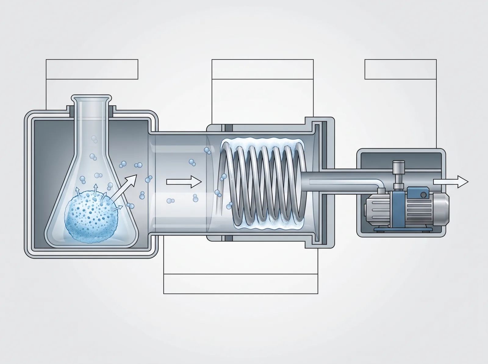 Diagrama do caminho do vapor em um sistema de liofilização
